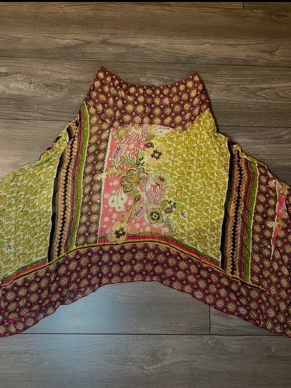 Bila Patchwork Midi Skirt in Yellow, Pink, Green and Brown